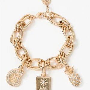 Lilly Pulitzer Gold Bracelet with Pineapple and Shell Charms
